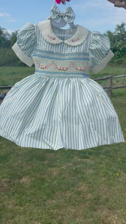Blue Stripe Hand-Smocked Dress